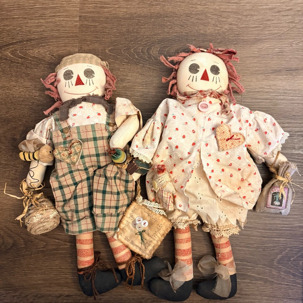 Rare Japanese Artist Handmade Raggedy Ann & Andy Vintage Doll Set One of a kind